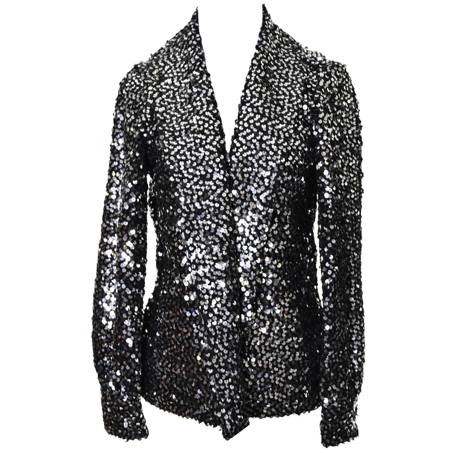 I Magnin Vintage Jacket Evening Wear Sequins Metallic Silver 34 to 38 ...
