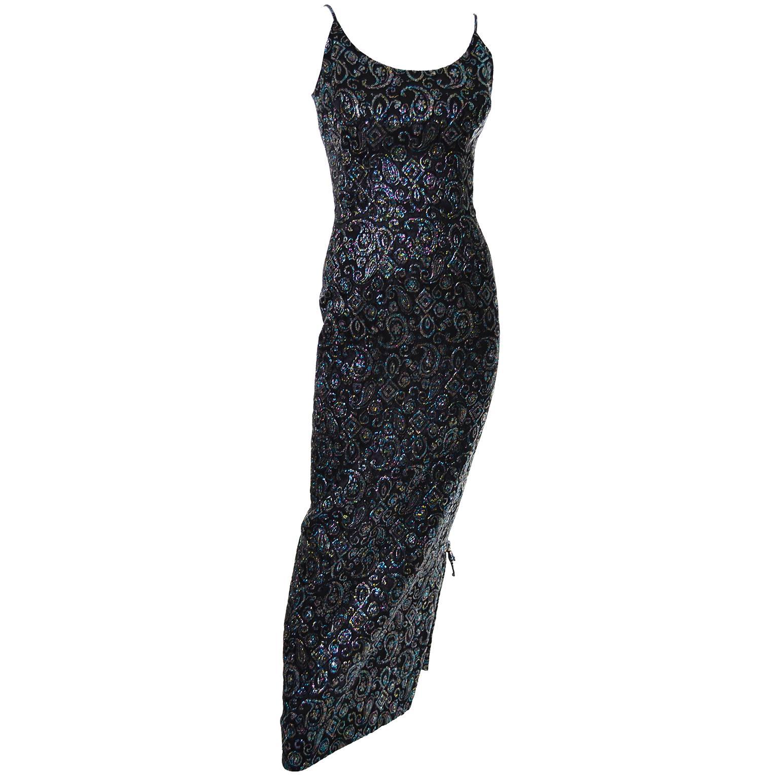 Nicholas Ungar Vintage Dress Metallic Paisley Sparkle Evening Gown 8