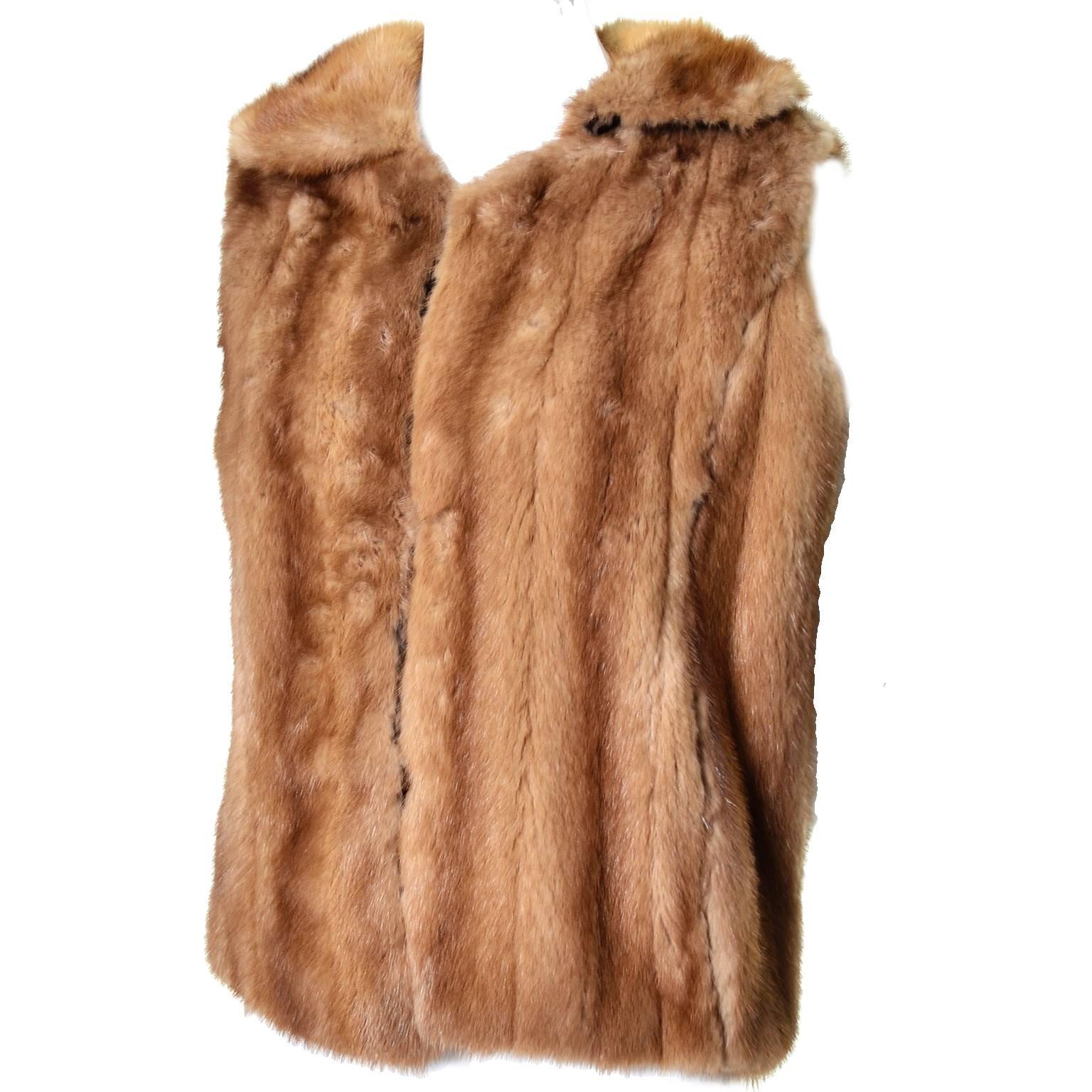 Vintage Mink Vest Genuine Fur Zip Front M/L