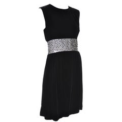 I Magnin Vintage Black Velvet Dress W Sheer Midriff Beading & Rhinestones 