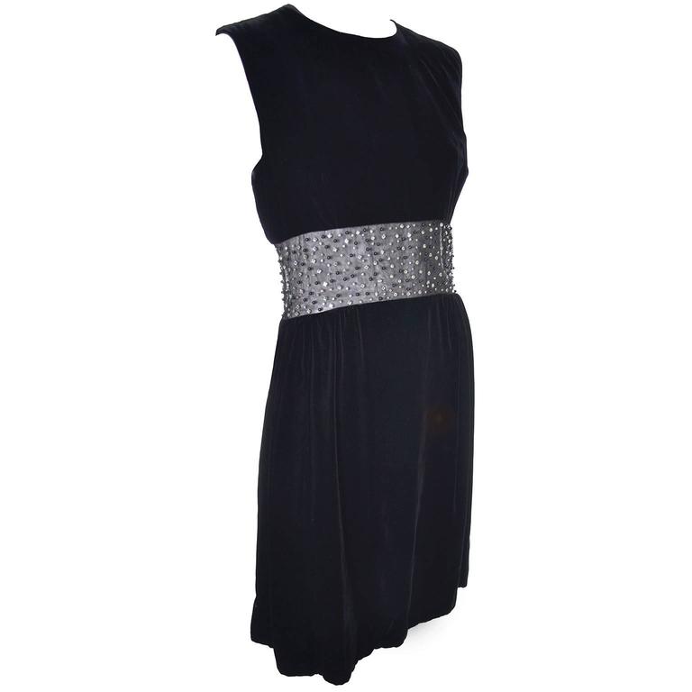 I Magnin Vintage Dress in Black Velvet W Sheer Net Beading and ...