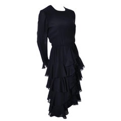 black dress with layers Bill Blass 1980s Vintage Cocktail Black Silk Dress With Ruffles
Layers Sz 6/8