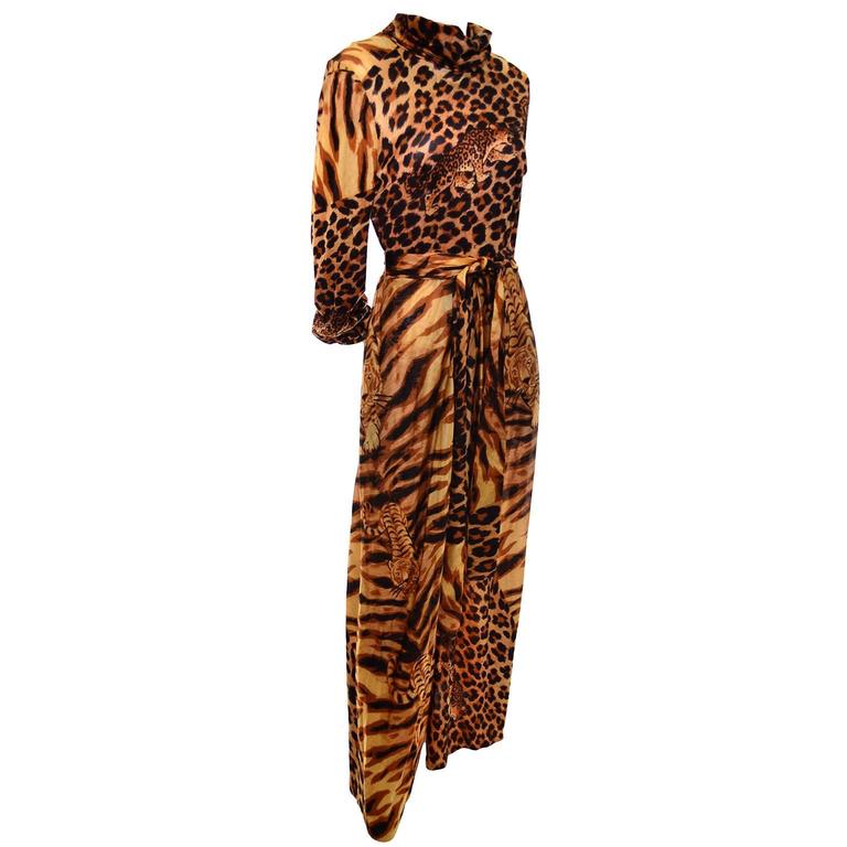 1970s Vintage Jumpsuit in Leopard Cheetah Jersey Print with Palazzo ...