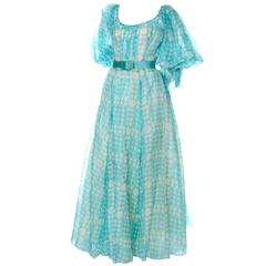 1970s Rare Bob Mackie Ray Aghaya Vintage Dress Blue Dot Organza 6 9