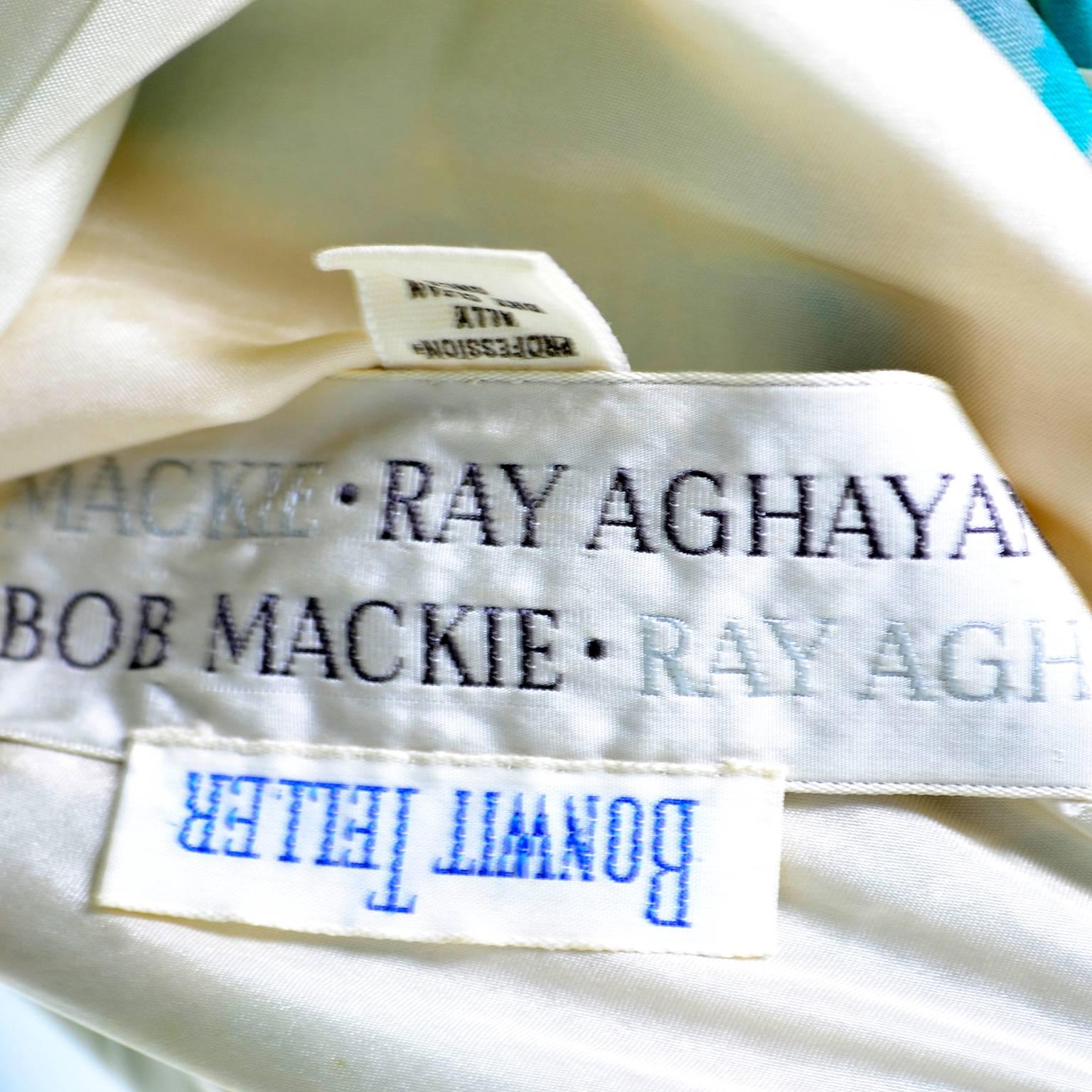 1970s Bob Mackie Ray Aghayan Aqua Blue Dot Organza Maxi Dress w Puff Sleeves For Sale 11
