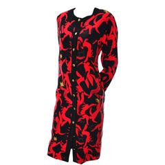 Hanae Mori Boutique Vintage Dress in Abstract Red Dancing People Print Silk 2