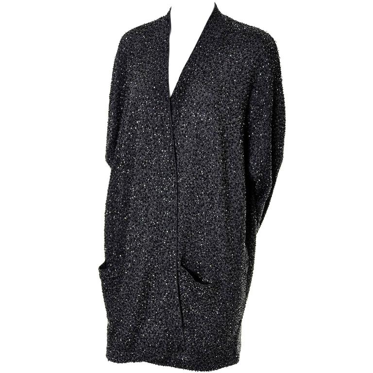 Donna Karan Black Label Metallic Beaded Cardigan Vintage Evening Jacket