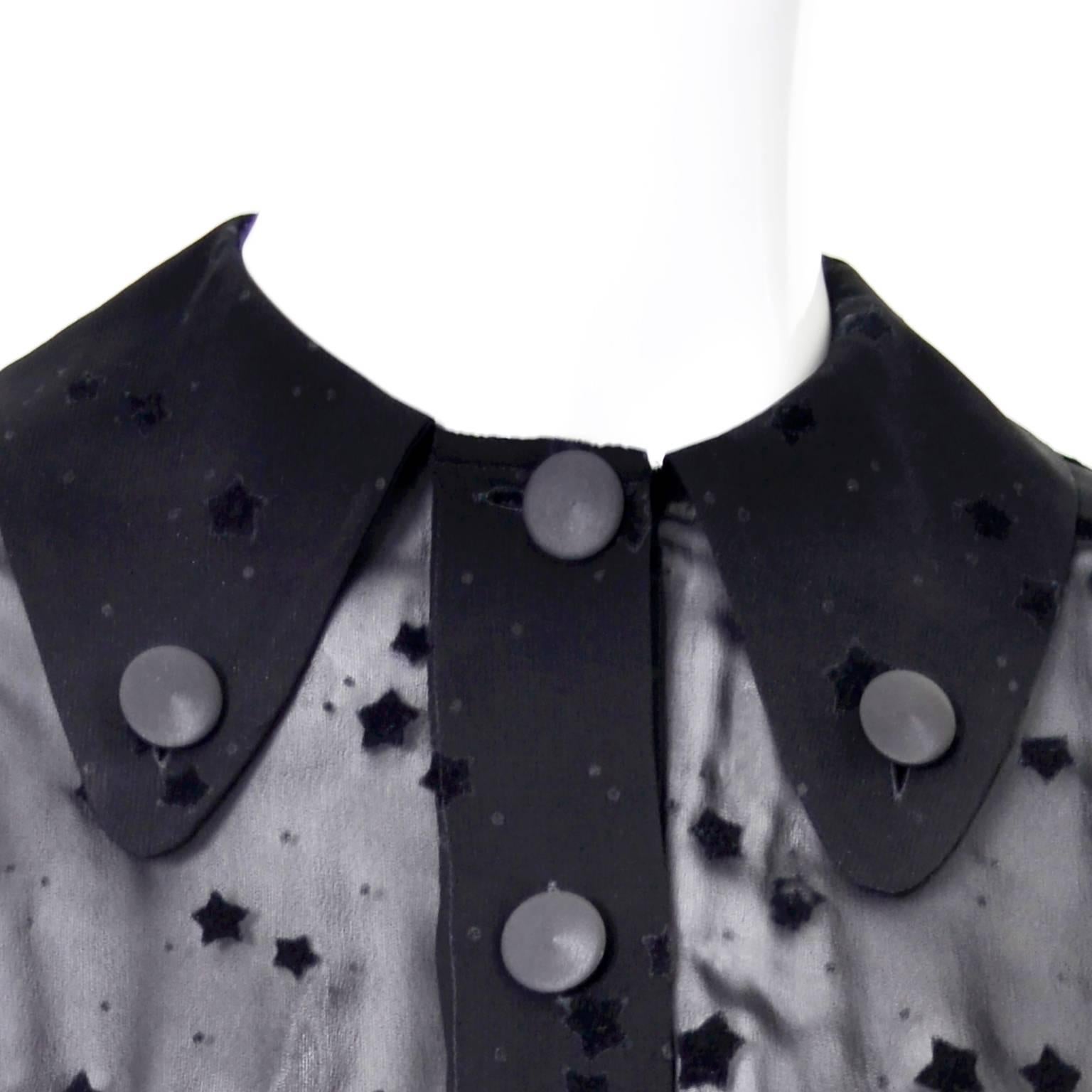 Women's Giorgio Armani 1980s Vintage Black Sheer Flocked Velvet Stars Blouse 8