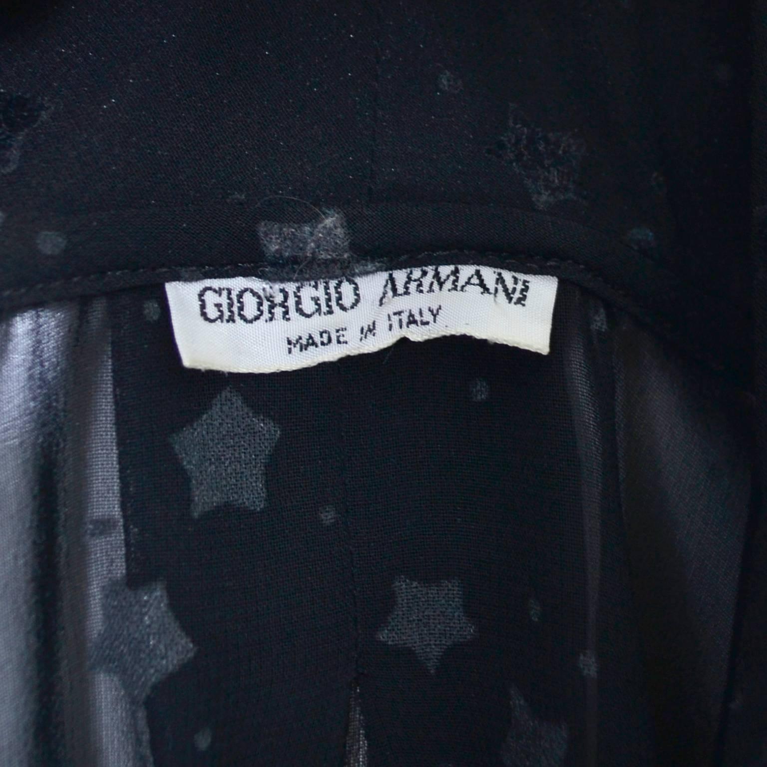 Giorgio Armani 1980s Vintage Black Sheer Flocked Velvet Stars Blouse 8 1