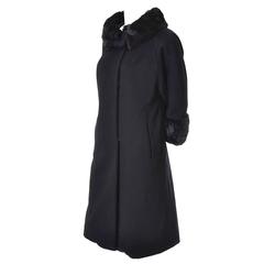 1960s Lilli Ann Vintage Coat Fur Cuffs Collar Black Wool Bow 8