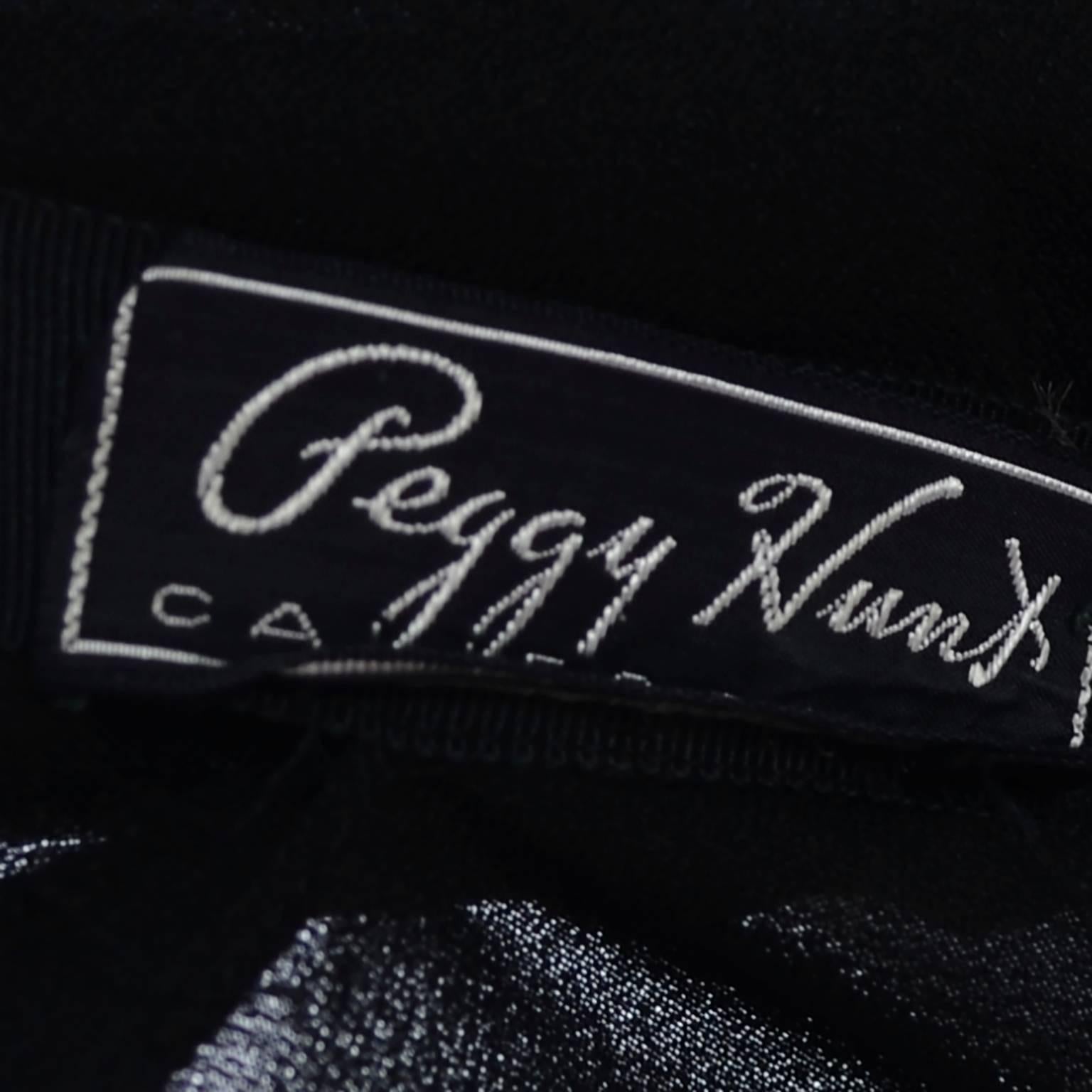 Peggy Hunt Vintage Dress Black Crepe Lace Evening Gown Illusion Bodice 1940s 1