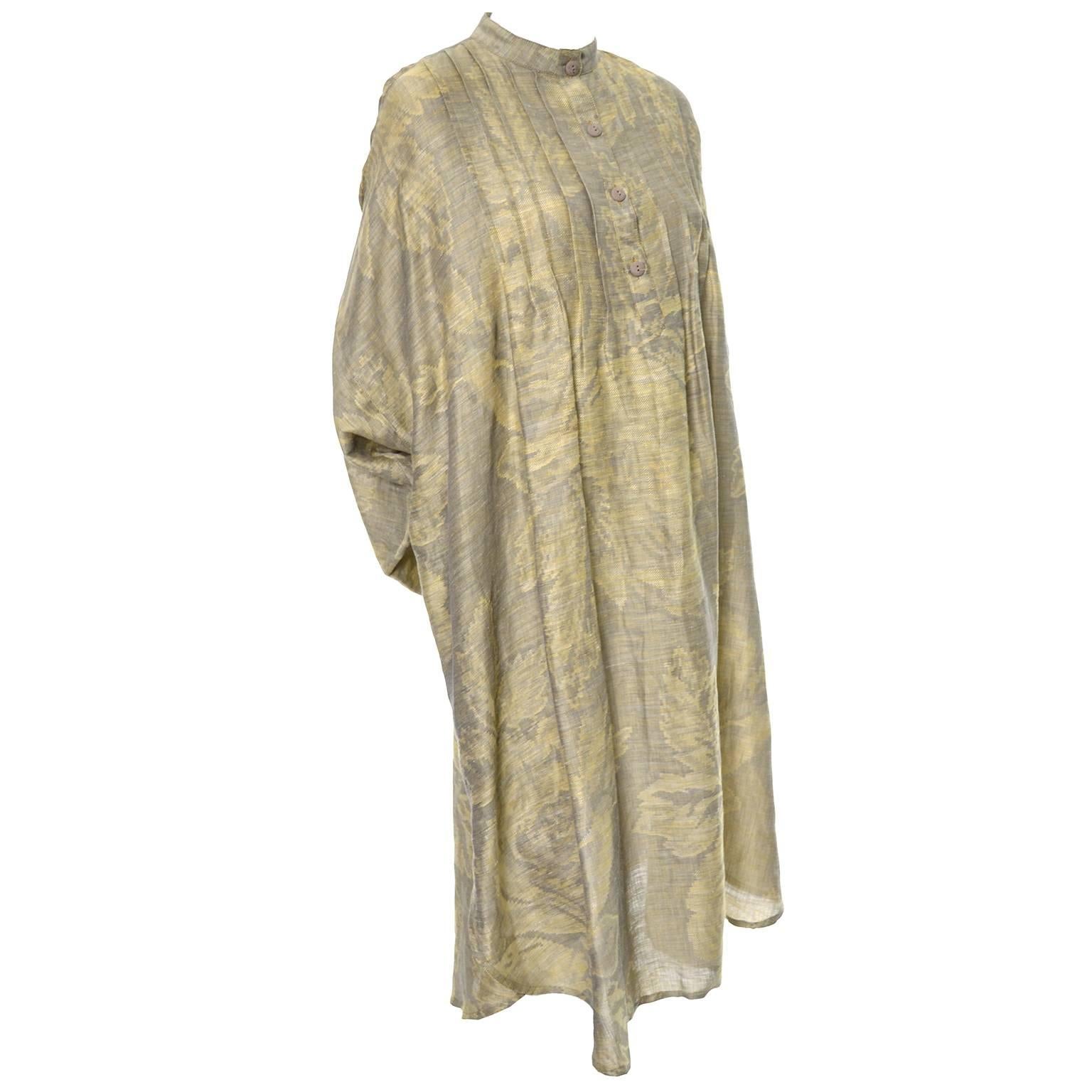 1980s Salvatore Ferragamo Vintage Linen Tunic Dress Statement Sleeves One Size 2