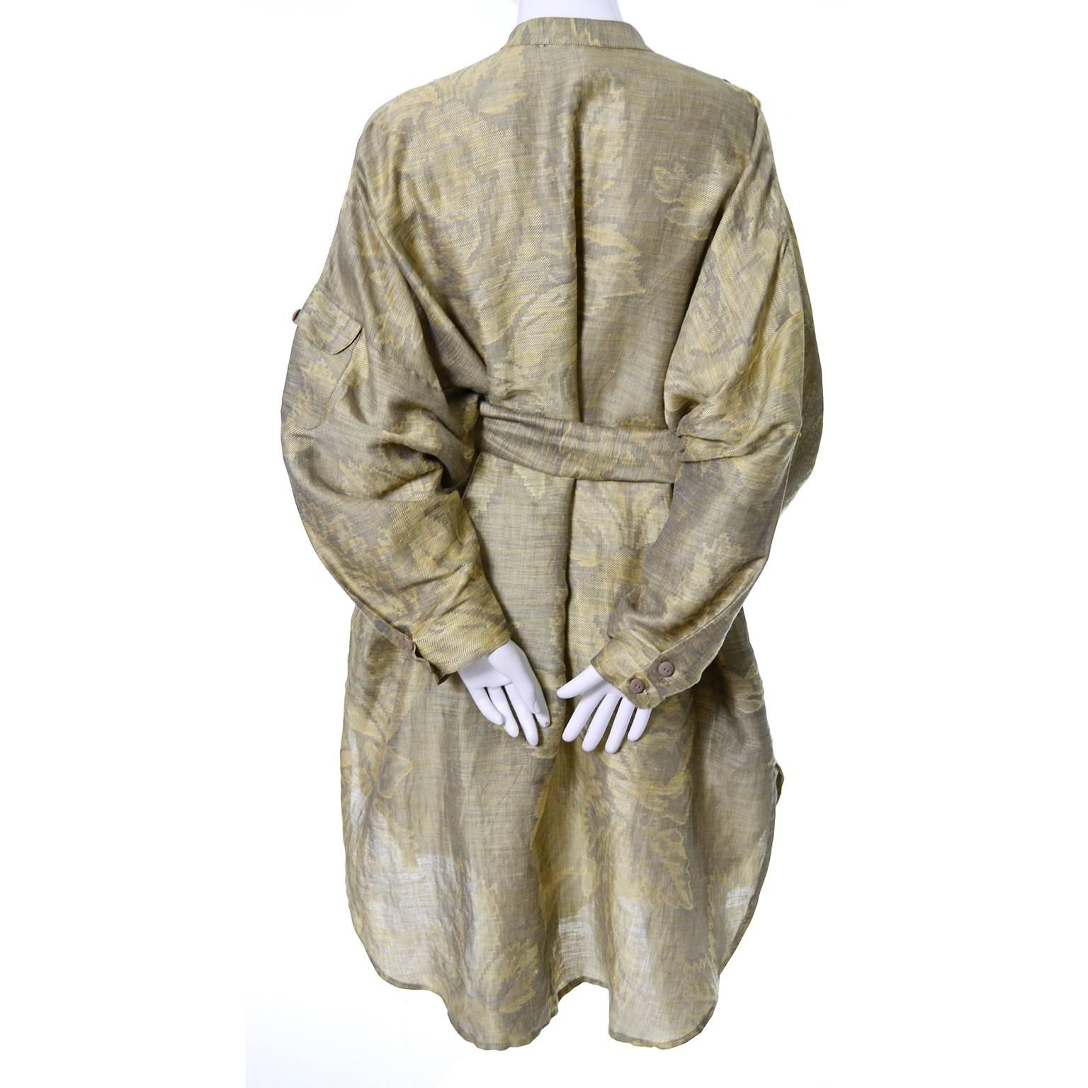 1980s Salvatore Ferragamo Vintage Linen Tunic Dress Statement Sleeves One Size 3