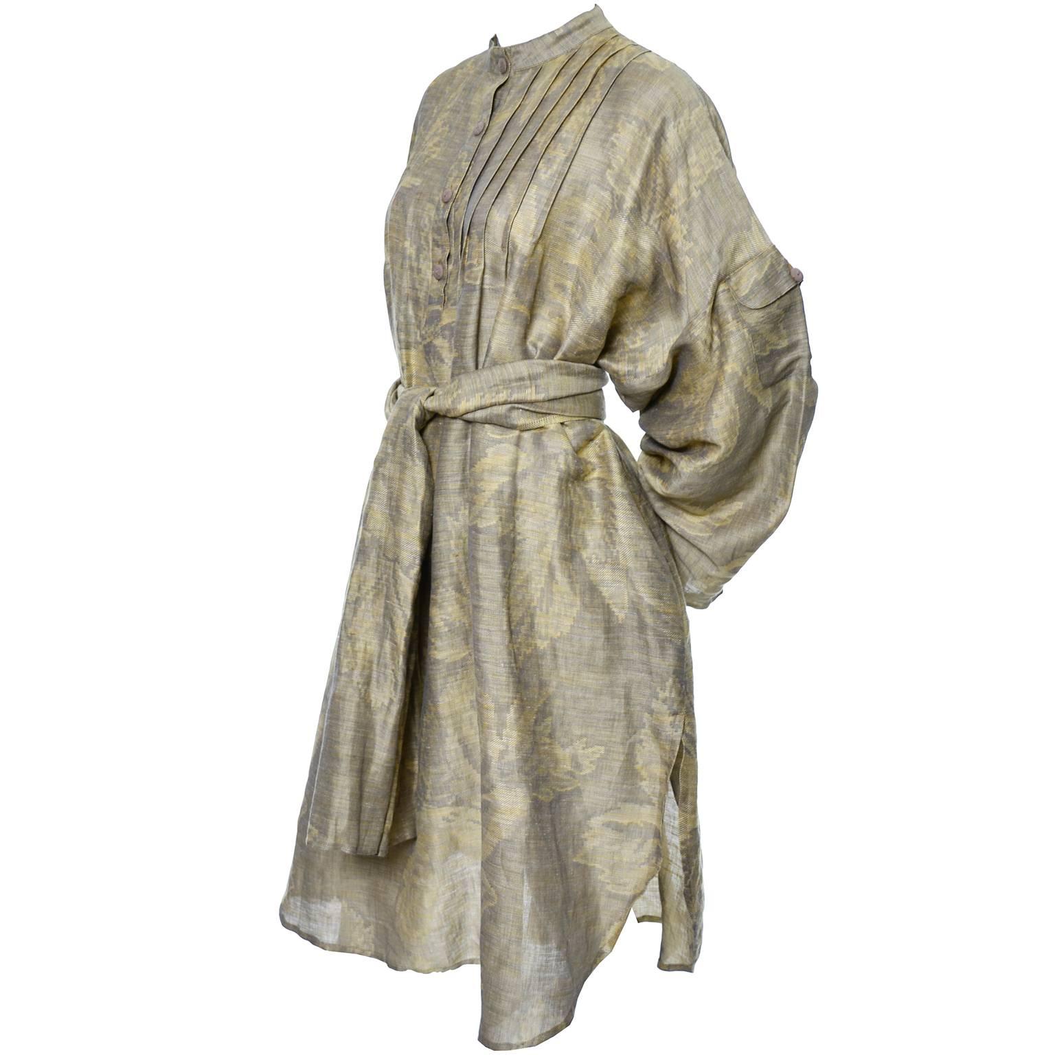 1980s Salvatore Ferragamo Vintage Linen Tunic Dress Statement Sleeves One Size In Excellent Condition In Portland, OR