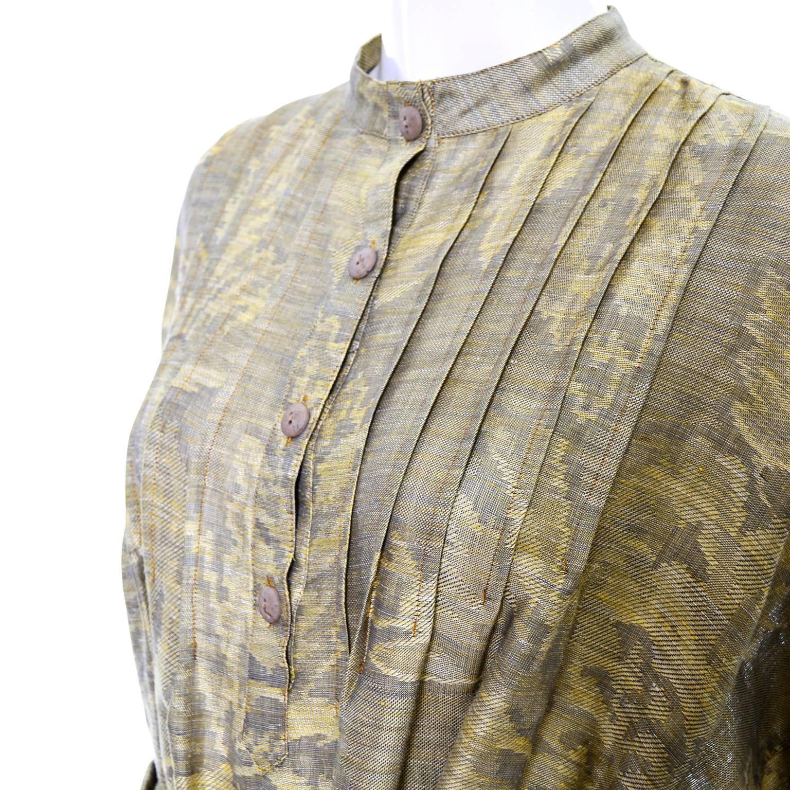 1980s Salvatore Ferragamo Vintage Linen Tunic Dress Statement Sleeves One Size 4