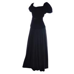 Yves Saint Laurent Vintage Velvet Evening Ensemble 2pc Dress Belt 1970s YSL 36 5