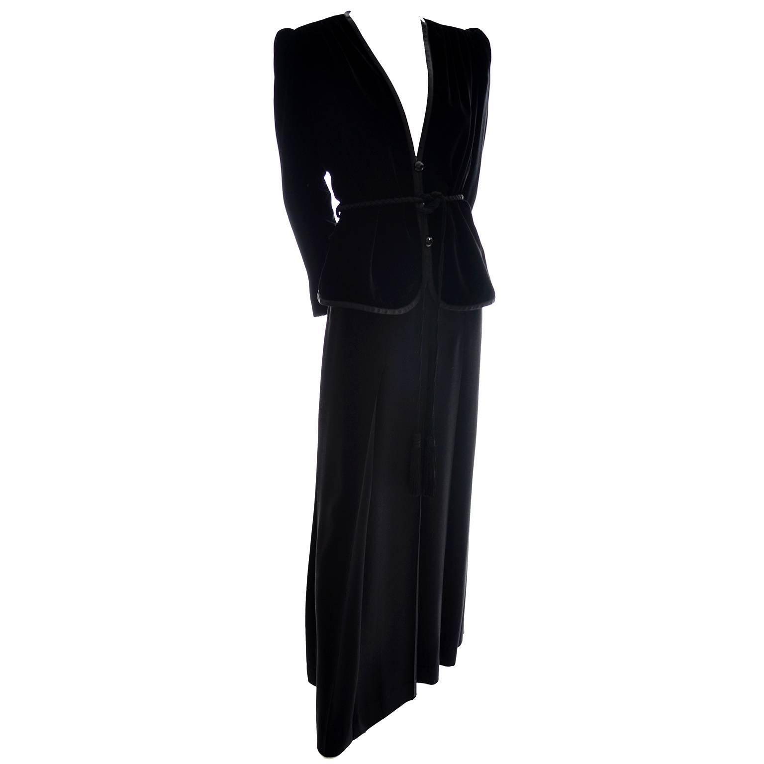 Vintage YSL 2pc Dress Velvet Jacket Rayon Evening Skirt Yves Saint Laurent 34