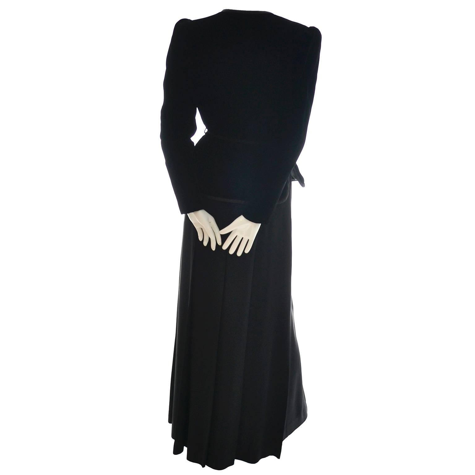 Vintage YSL 2pc Dress Velvet Jacket Rayon Evening Skirt Yves Saint Laurent 34 2
