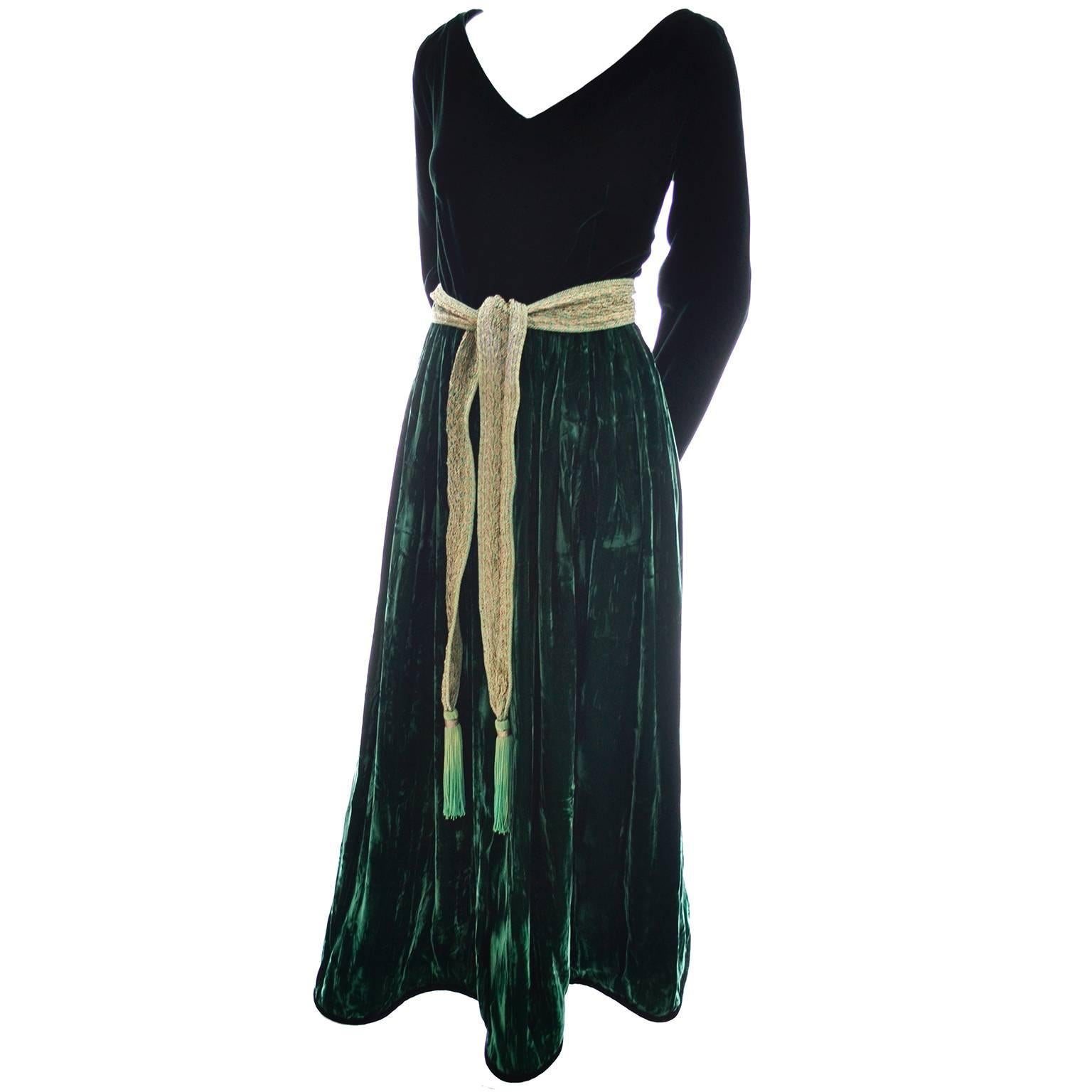 Oscar de la Renta Vintage Grünes Abendkleid aus Samt Formelles Kleid (Schwarz)