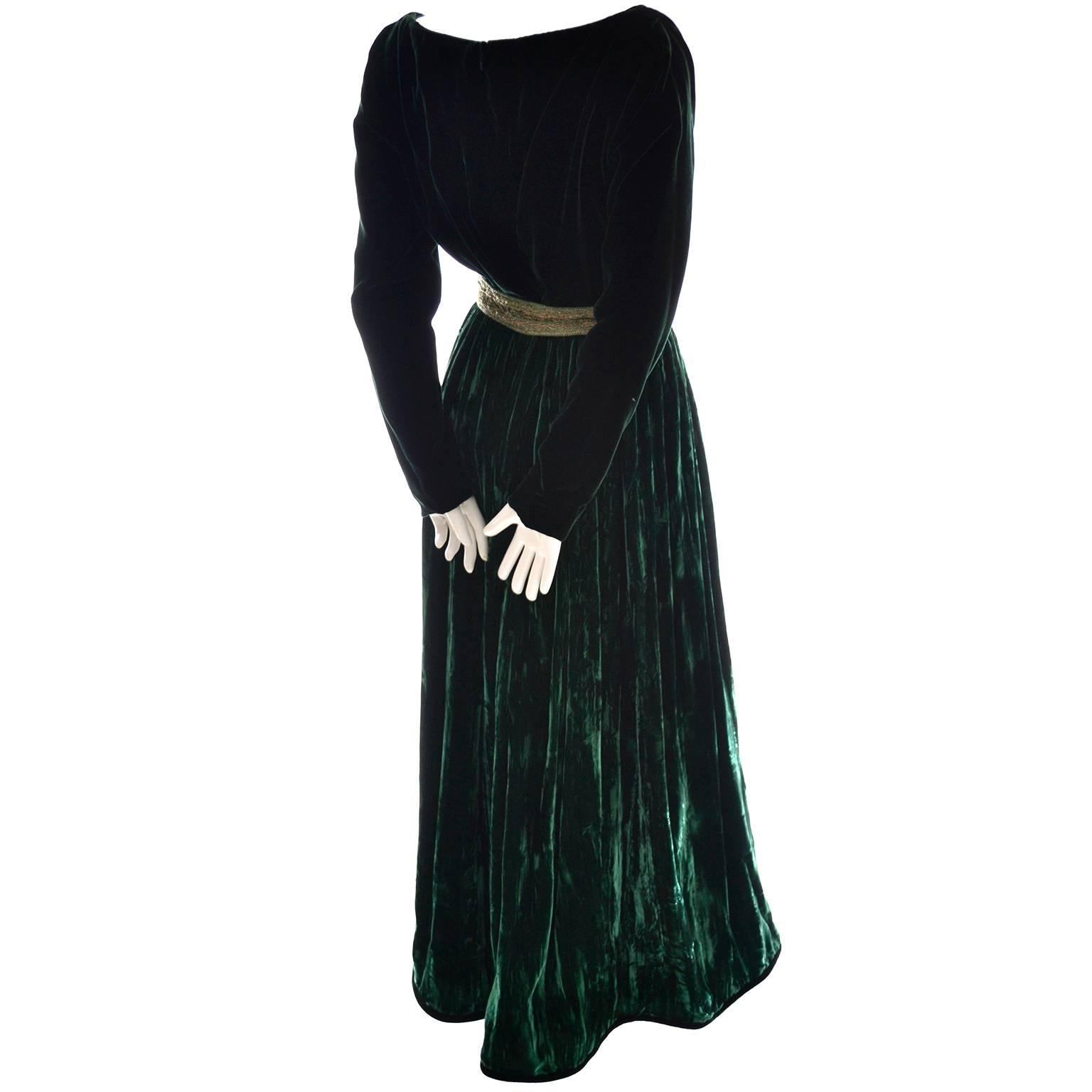 Oscar de la Renta Vintage Grünes Abendkleid aus Samt Formelles Kleid Damen