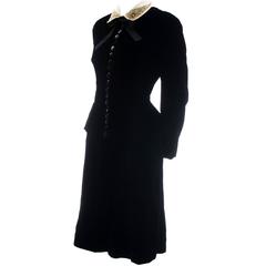 1940s Vintage Velvet Skirt Suit Beaded Satin Collar Peplum Jacket Rhinestones
