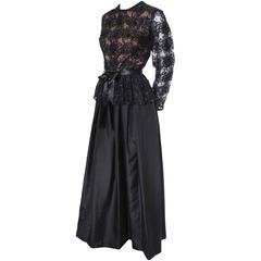 Jack Bryan Vintage Dress Black Lace Satin Evening Gown Beaded Sequins 6