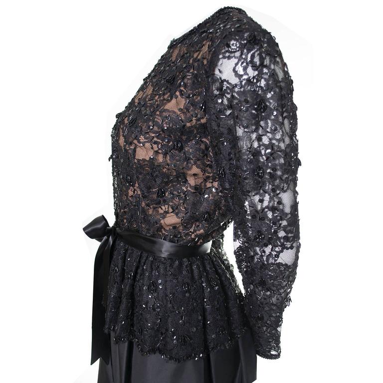 Jack Bryan Vintage Dress Black Lace Satin Evening Gown Beaded Sequins 6 ...
