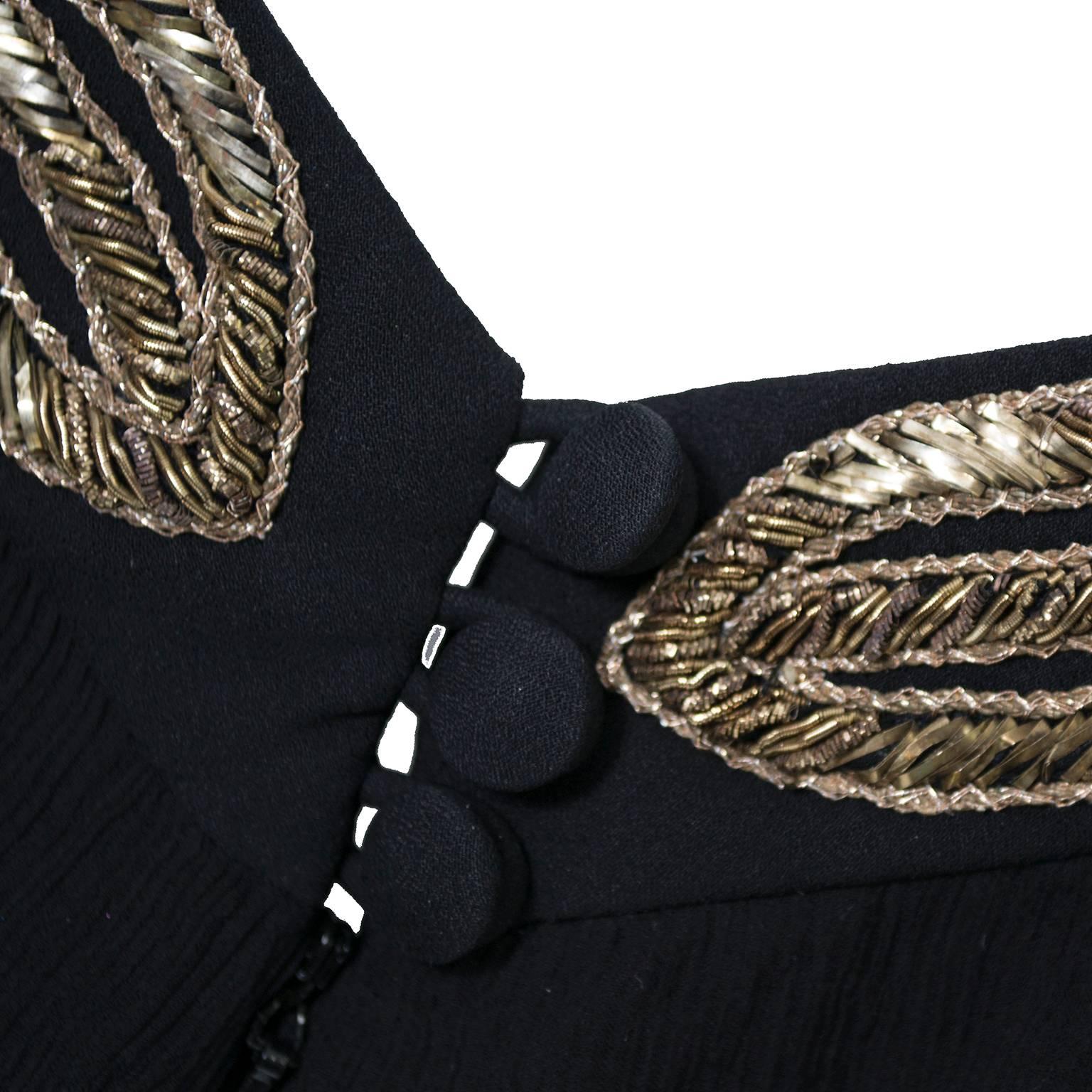 Black Temperley London Silk Chiffon Dress Metallic Embroidery Beading New Tags 8