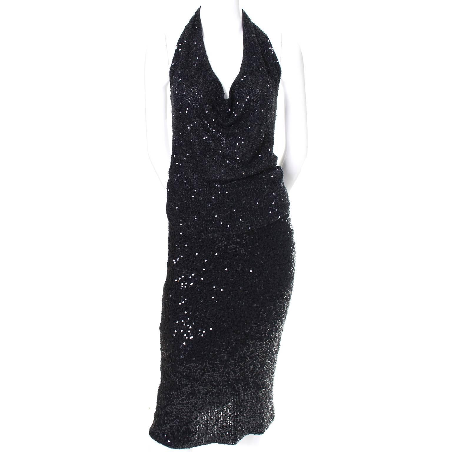 1990s Vintage Donna Karan 2pc Cashmere Silk Evening Dress W Sequins & Cardigan In Excellent Condition For Sale In Portland, OR