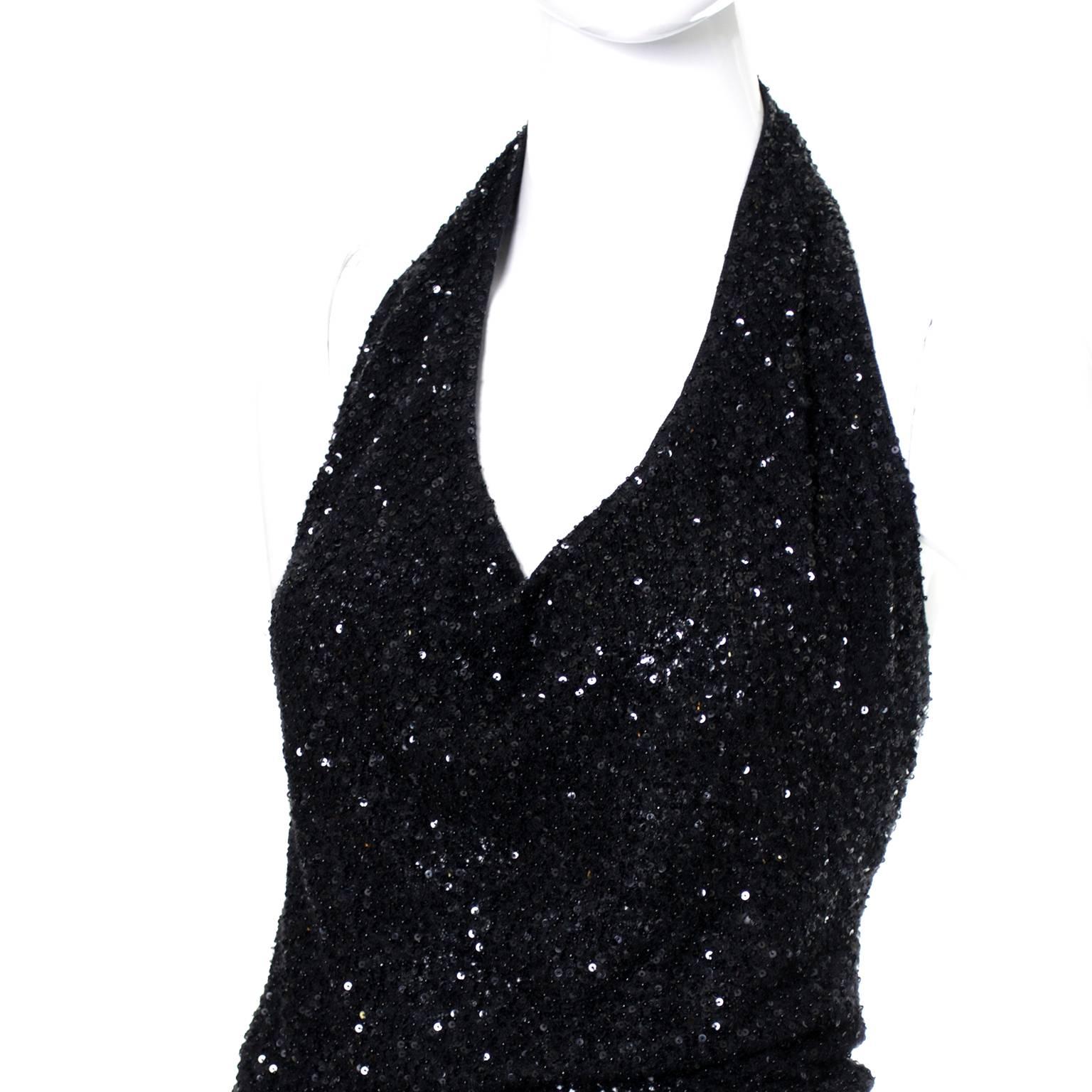 Black 1990s Vintage Donna Karan 2pc Cashmere Silk Evening Dress W Sequins & Cardigan For Sale