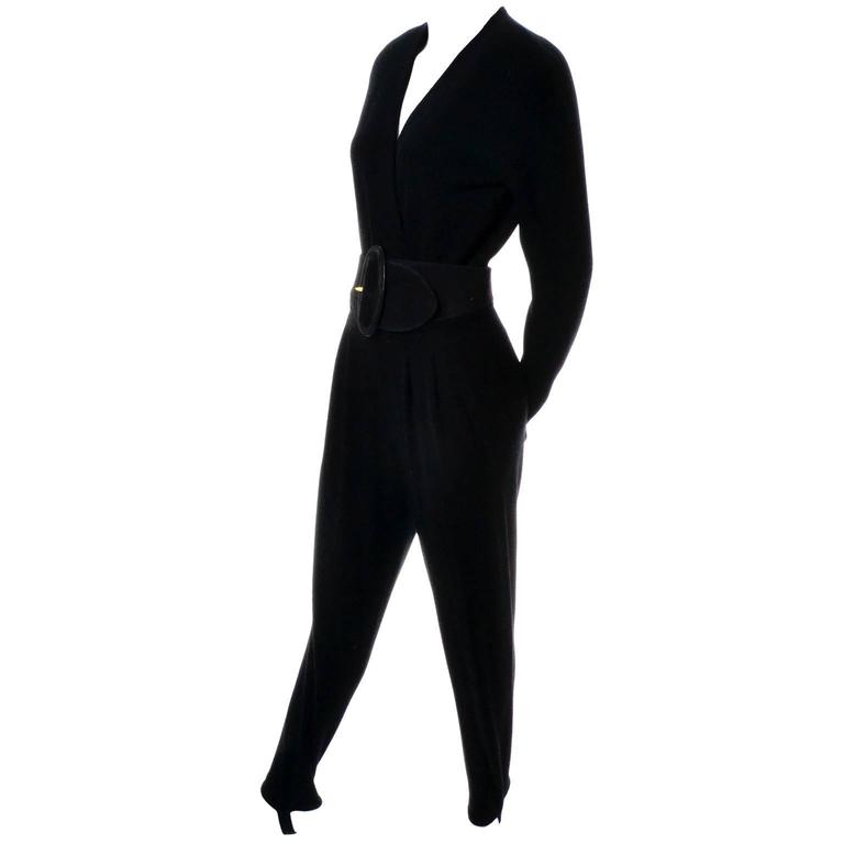 DONNA KARAN 90s Black Satin Open Back Halter Jumpsuit — Garment