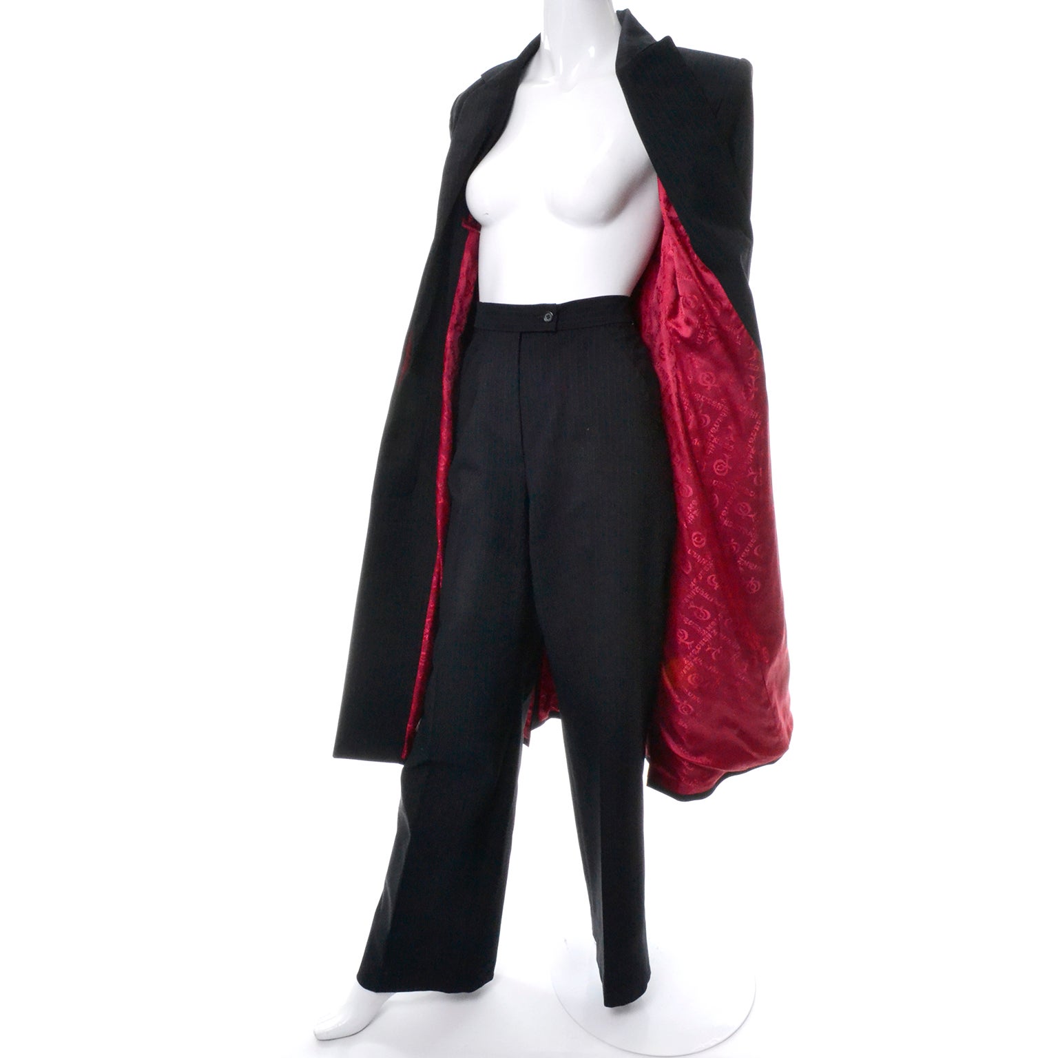 1998 Alexander McQueen Joan Documented Coat Pant Suit with Red Lining