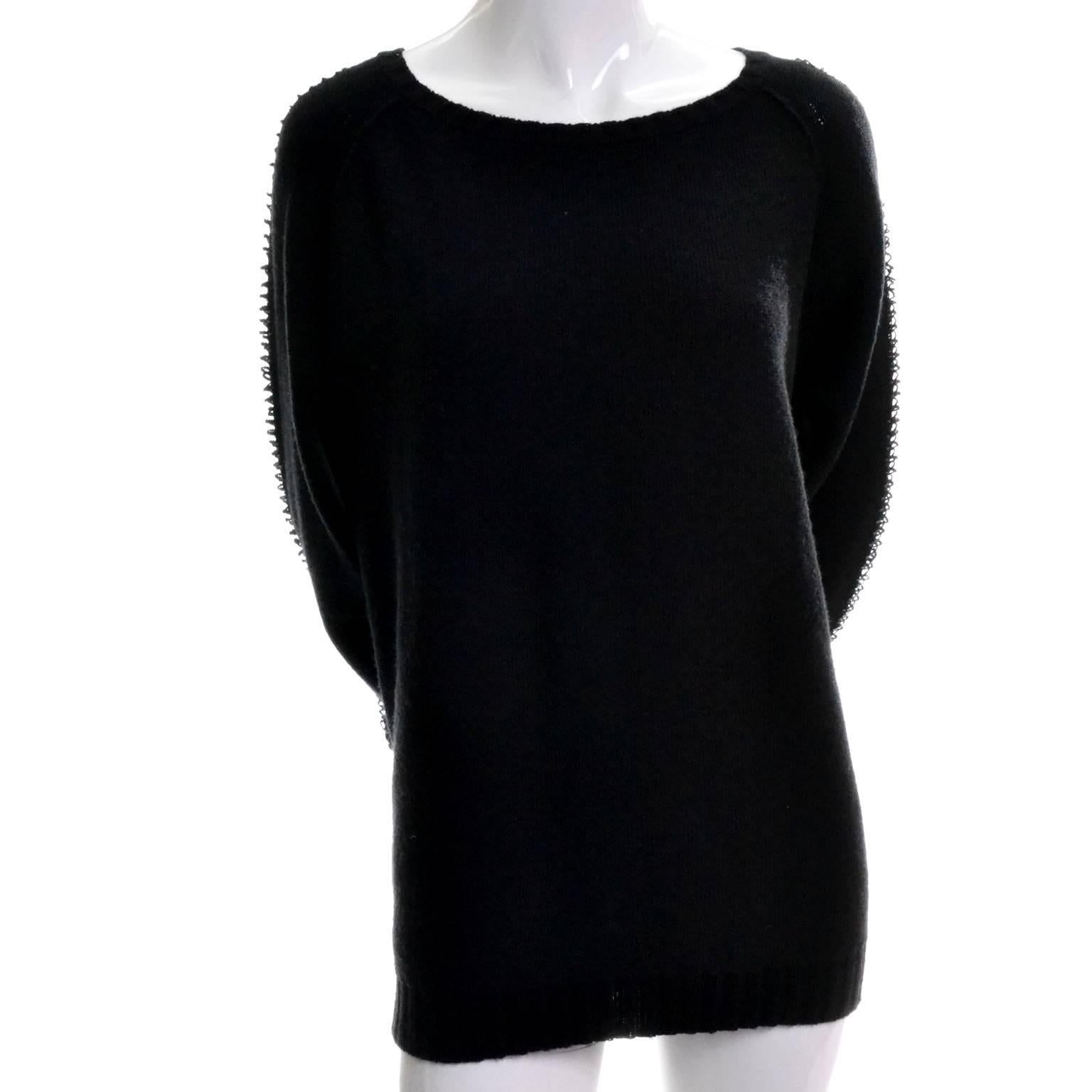 Black Sonia Rykiel Vintage Sweater With Sequins & Peek A Boo Sleeves Made in France For Sale