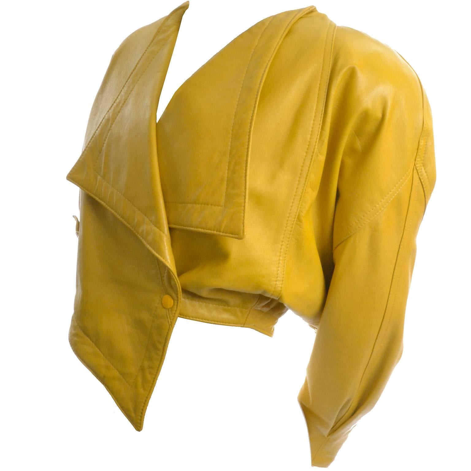 Giovinezza Moda Rocco D'Amelio Avant Garde Vintage 1980's Yellow Leather Jacket In Excellent Condition In Portland, OR