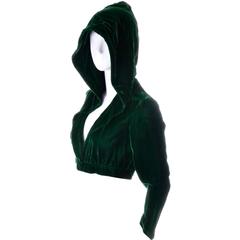 Luxe Green Velvet Evening Hooded Cropped Bolero Jacket 
