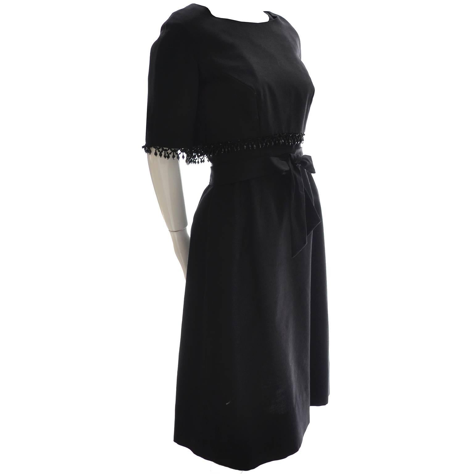 1960s Edward Abbott Vintage Black Dress with Cropped Bolero Jacket Glass Beads 6 For Sale