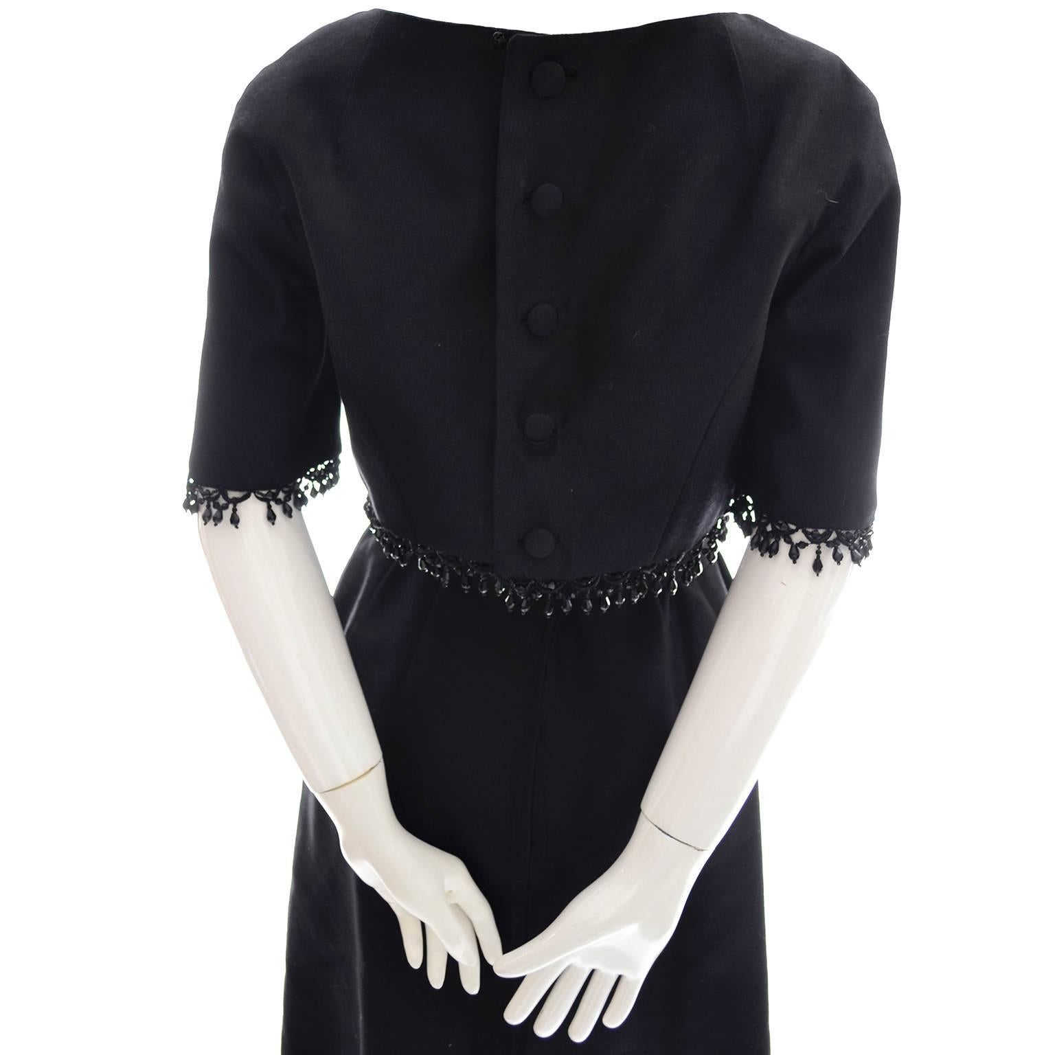 Women's 1960s Edward Abbott Vintage Black Dress with Cropped Bolero Jacket Glass Beads 6 For Sale