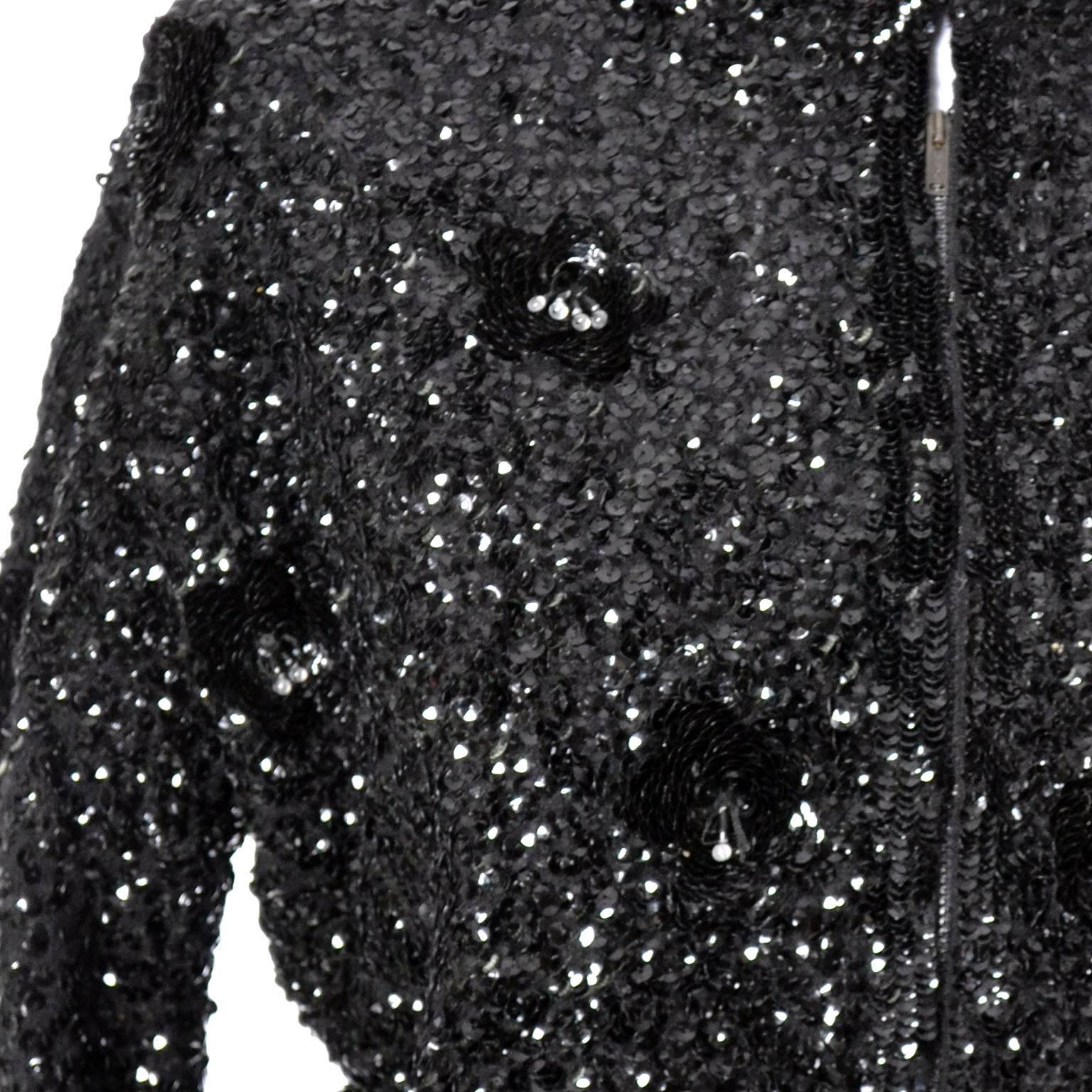 Vintage White Mink Cuffs Cashmere Zip Front Sweater Jacket Sequins Beads 10 1