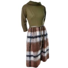 1960's Mr. Mort Vintage Dress Mohair Plaid Leather Belt Size 4