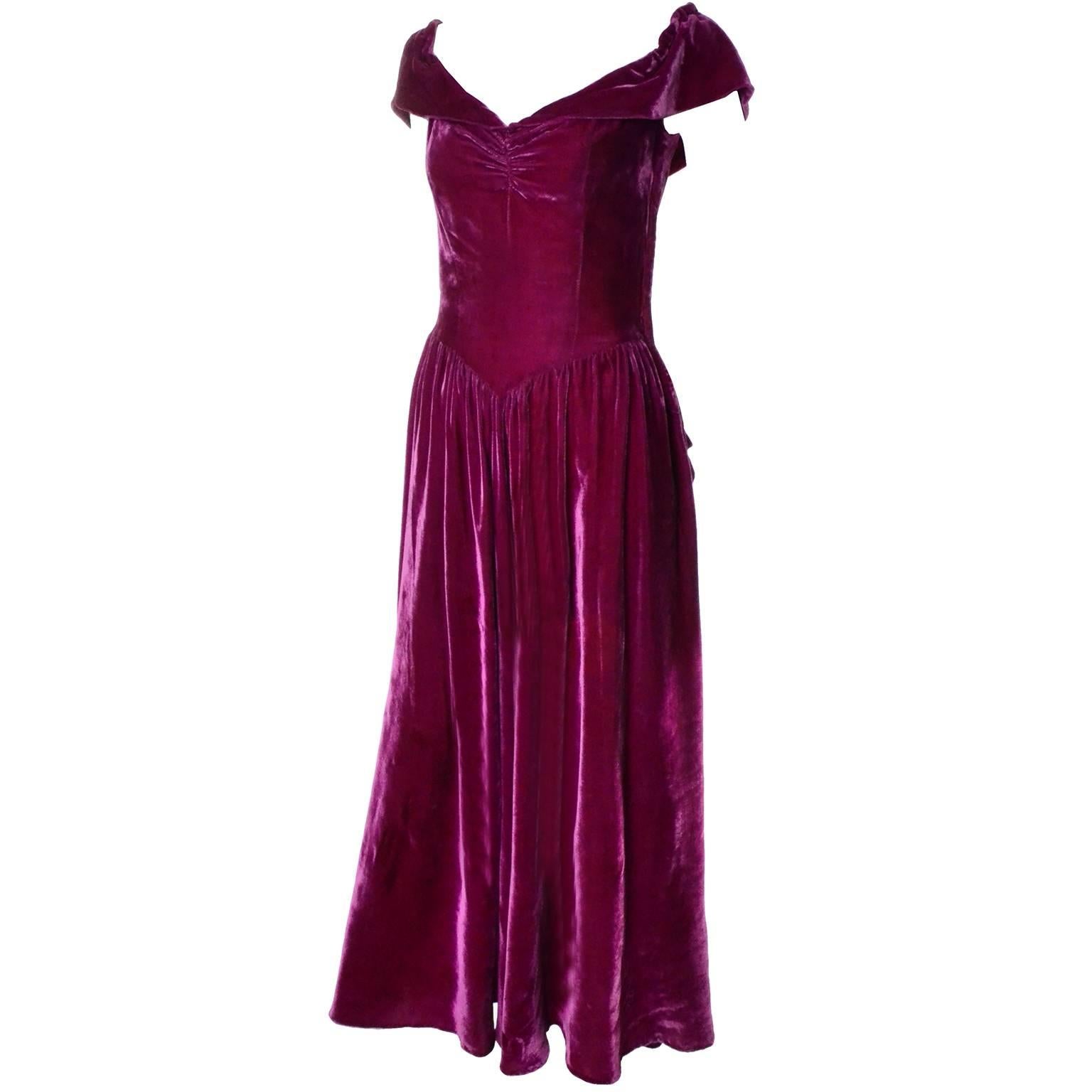 1930s Raspberry Pink Red Velvet Evening Gown Vintage Dress Bustle 6