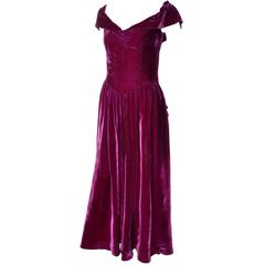 1930s Himbeere Rosa Rot Samt Abendkleid Vintage Kleid Bustle 6