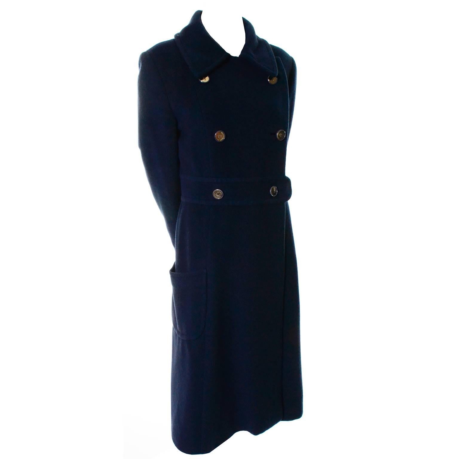 1960s I Magnin Vintage Cashmere Coat Deep Royal Blue Double Breasted 