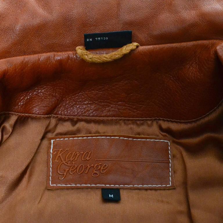 Vintage 1980s Kara Caramel Leather Bomber Jacket Medium at