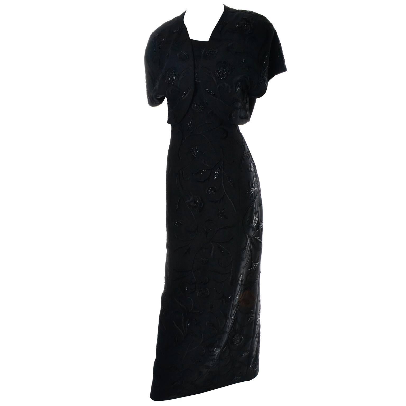 Carmen Marc Valvo 1990s Vintage Dress Beaded Evening Gown and Bolero Jacket 14 1