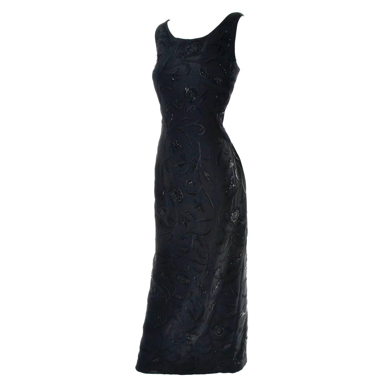 Carmen Marc Valvo 1990s Vintage Dress Beaded Evening Gown and Bolero Jacket 14 In Excellent Condition In Portland, OR
