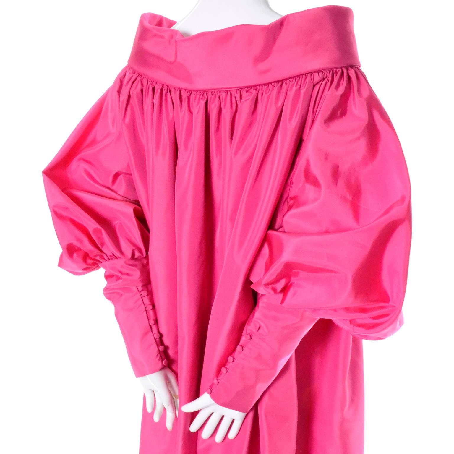 Vintage Pink Satin Evening Coat Dramatic Statement Sleeves Medium 1