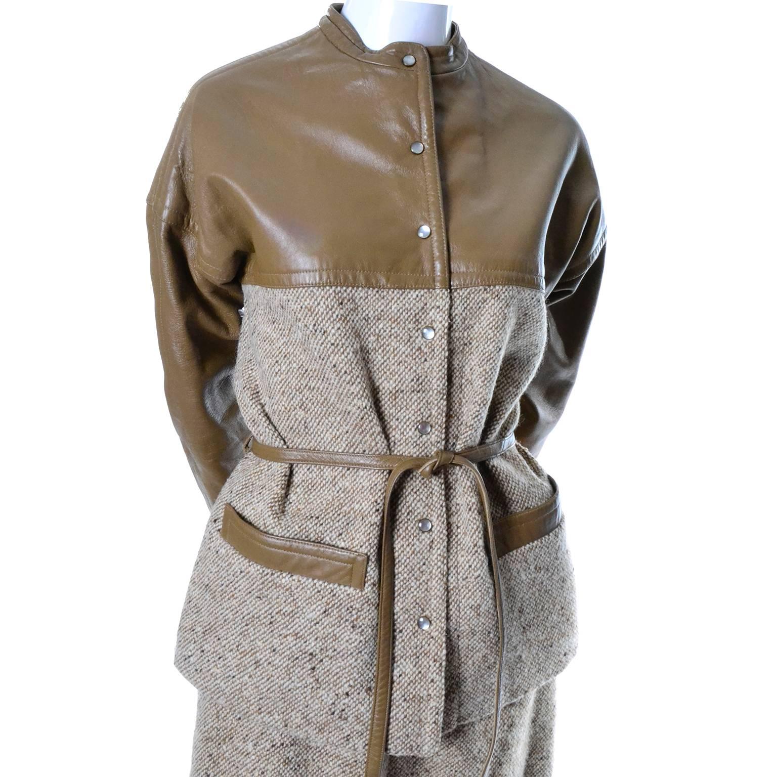 Bonnie Cashin Vintage Tweed Leather Skirt Jacket Suit 8 1
