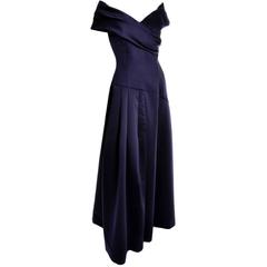 Navy Blue Victor Costa Evening Gown Vintage Dress Off Shoulder 6