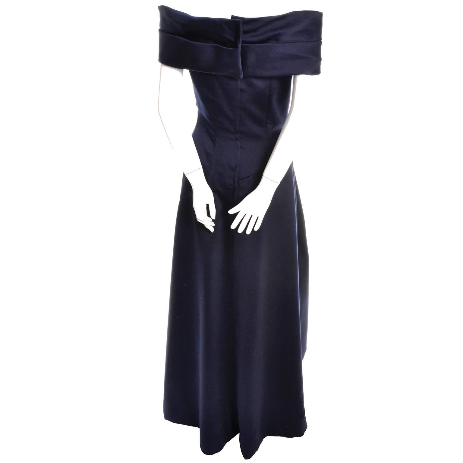 Black Navy Blue Victor Costa Evening Gown Vintage Dress Off Shoulder 6
