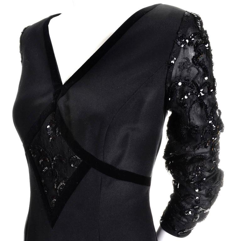 Escada Couture Vintage Black Silk Dress With Velvet Trim and Sequins in ...